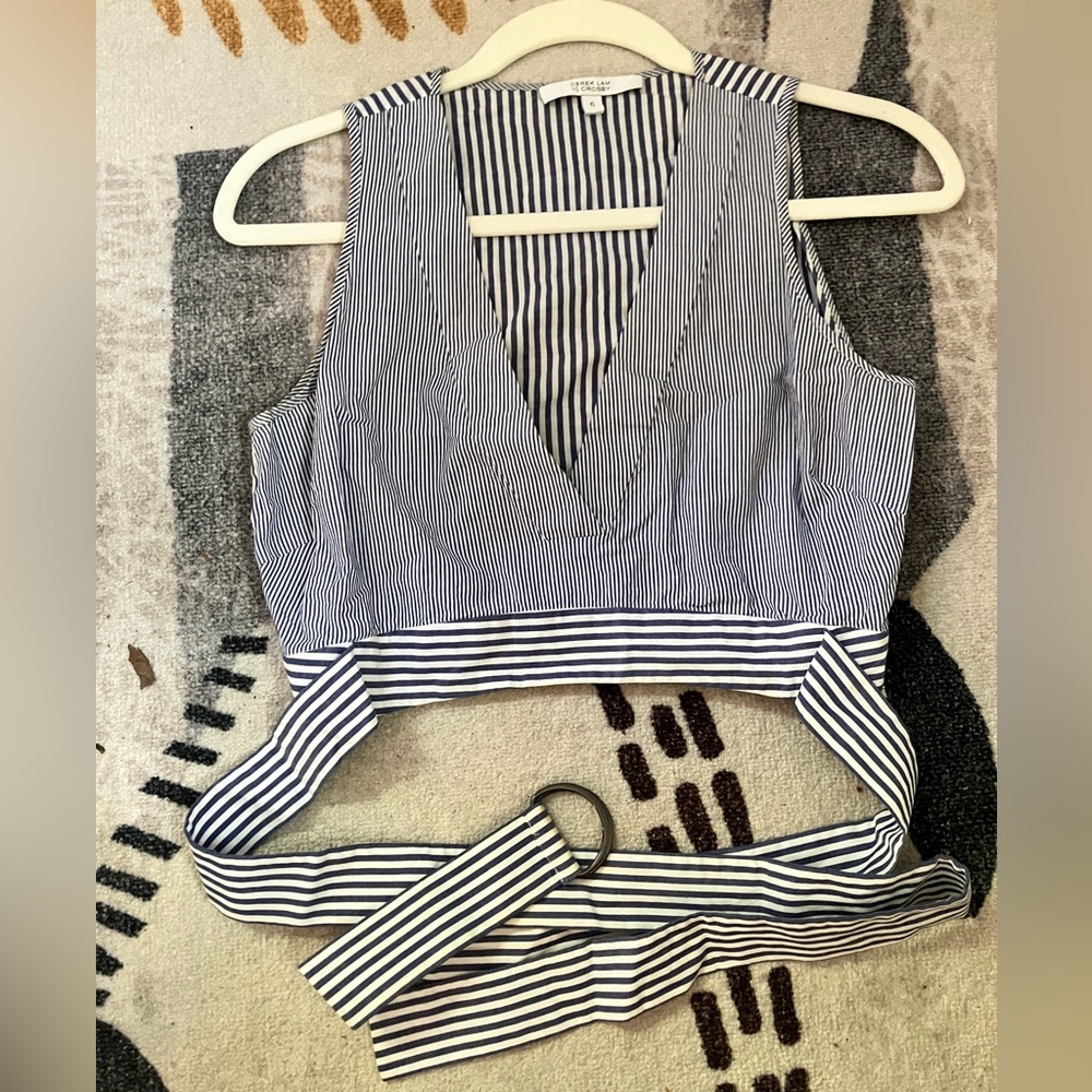 Derek Lam 10 Crosby Striped Sleeveless Crop Top with Belt | Size 6
